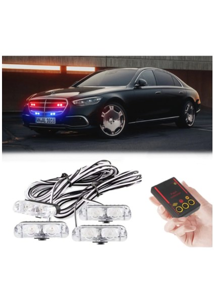 Flaş LED Çakarlı Kırmızı-Mavi 12V 8 LED Panjur Arası 2x4