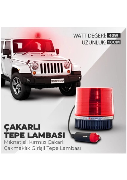 Mıknatıslı Çakarlı Kırmızı Tepe Lambası Çakmaklık Soketli