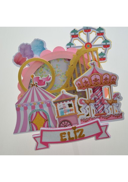 3D Pasta Süsü - Lunapark Temalı - Kız Çocuk Kişiye Özel Doğum Günü Pasta Parti Süsü - Cake Topper (22X20CM) fiyatları