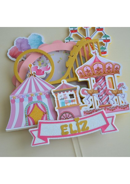 3D Pasta Süsü - Lunapark Temalı - Kız Çocuk Kişiye Özel Doğum Günü Pasta Parti Süsü - Cake Topper (22X20CM) modelleri