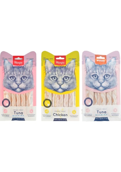 3 Adet - Wanpy Karışık Sıvı Kedi Ödülü 5X14 gr
