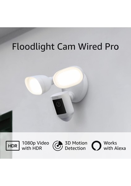 Floodlight Cam Wired Pro Kuş Bakışı ve 3D Hareket Algılama, Beyaz