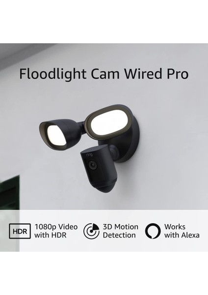 Floodlight Cam Wired Pro Kuş Bakışı ve 3D Hareket Algılama, Siyah