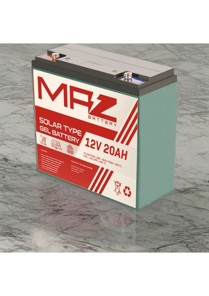 12 Volt 20 Amper (Ah) Solar Jel VRLA Akü (Yeni Üretim)