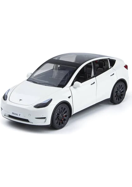 Tesla Model Y 1:24 Birebir Işıklı Maket Beyaz Sarj Istasyonlu