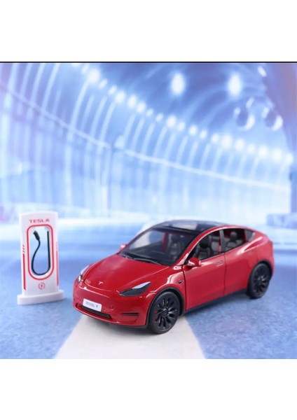 Tesla Model Y 1:24 Kırmızı Birebir Isikli Maket Model Araba