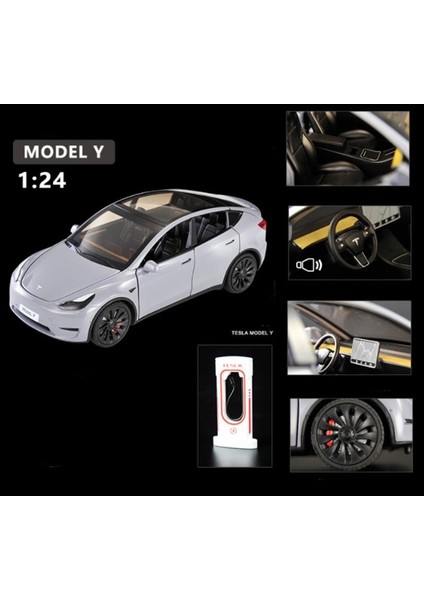 Tesla Model Y 1:24 Silver Gri Maket Araba