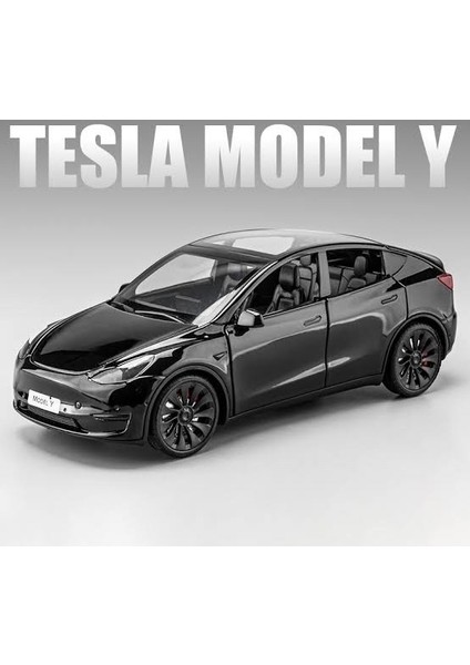 Tesla Model Y 1:24 Birebir Siyah Isikli Maket Model Araba