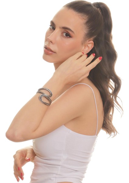 Kadın Antik Gümüş Kaplama Ayarlanabilir Açık Bant El Yapımı Tel Sarma Bileklik modelleri