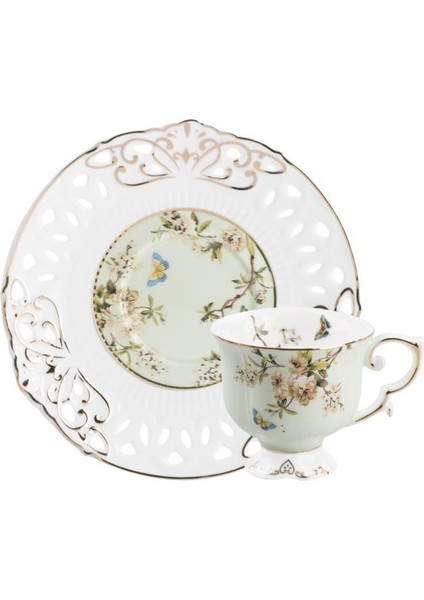 Su Yeşili Işlemeli Tek Kişilik Türk Kahvesi Fincanı