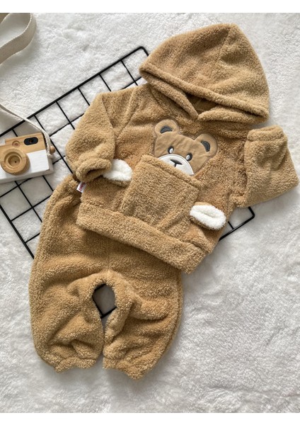 Kışlık Peluş Welsoft Cepli Kapüşonlu Bebek Takımı modelleri