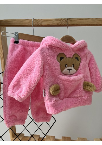 Kışlık Peluş Welsoft Cepli Kapüşonlu Bebek Takımı