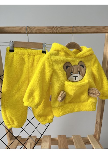 Kışlık Peluş Welsoft Cepli Kapüşonlu Bebek Takımı