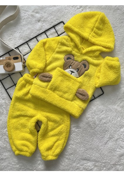 Kışlık Peluş Welsoft Cepli Kapüşonlu Bebek Takımı