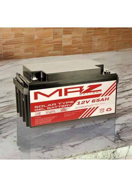 12 Volt 65 Amper (Ah) Solar Jel VRLA Akü (Yeni Üretim)