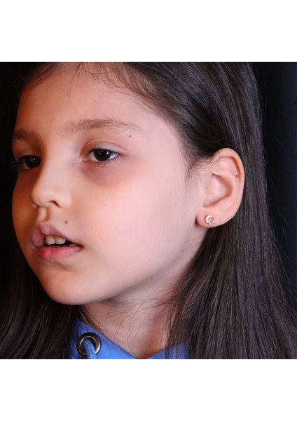 925 Ayar Gümüş Rose Renk Mini Ayyıldız Civili Küpe