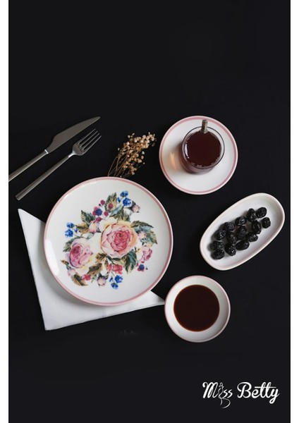 22 Parça 6 Kişilik Rose Deluxe Kahvaltı Takımı Porselen