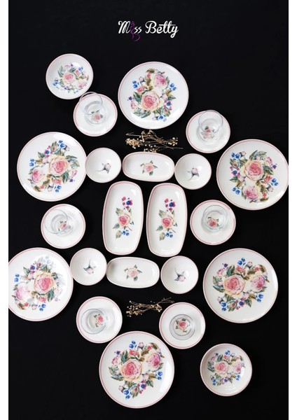 22 Parça 6 Kişilik Rose Deluxe Kahvaltı Takımı Porselen modelleri