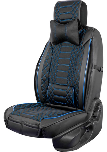 fiat Stilo Lüx Deri Oto Koltuk Kılıfı Ön Arka Takım (Royal) Siyah Mavi