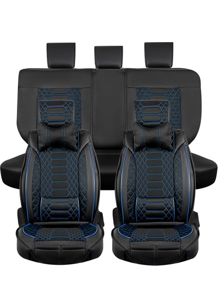 Skoda Yeti Lüx Deri Oto Koltuk Kılıfı Ön Arka Takım (Royal) Siyah Mavi