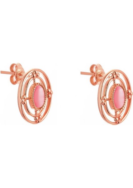 925 Ayar Gümüş Pembe Kedi Gözü Taşlı Küpe - Rose