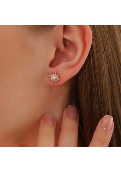 925 Ayar Gümüş Incili Kutup Yıldızı Küpe Rose Gold