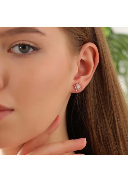 925 Ayar Gümüş Incili Kutup Yıldızı Küpe Rose Gold fiyatları