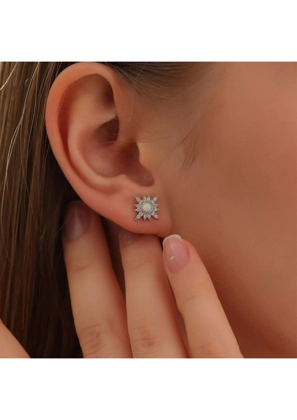 925 Ayar Gümüş Opal Taşlı Kutup Yıldızı Küpe Silver