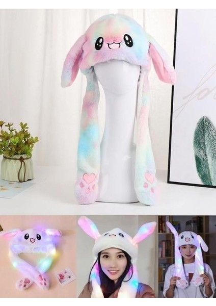 Işıklı Oynar Kulaklı Peluş Kawaii Figürlü Şapka Rainbow Rengarenk