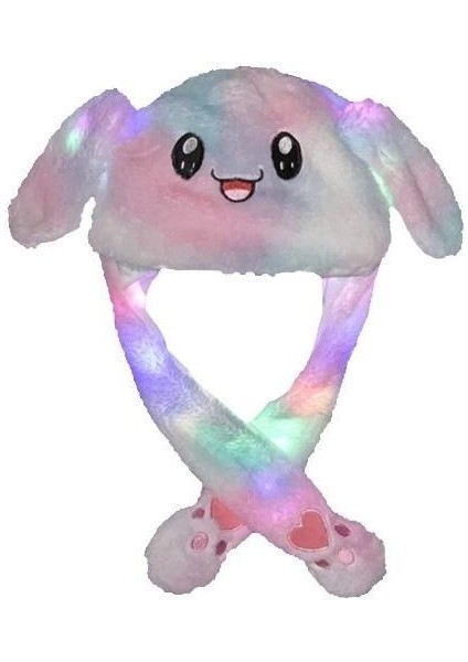 Işıklı Oynar Kulaklı Peluş Kawaii Figürlü Şapka Rainbow Rengarenk