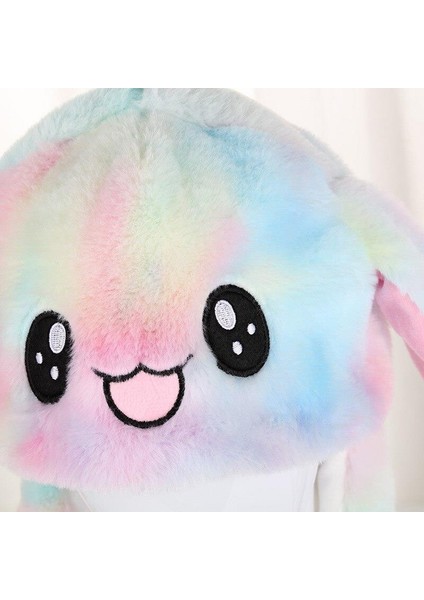 Işıklı Oynar Kulaklı Peluş Kawaii Figürlü Şapka Rainbow Rengarenk