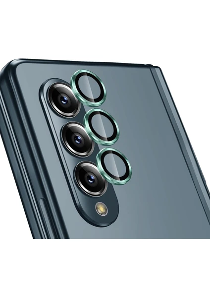 Samsung Galaxy Z Fold 5 / 4 Uyumlu Metal Temperli Cam Lens Koruyucu Yeşil