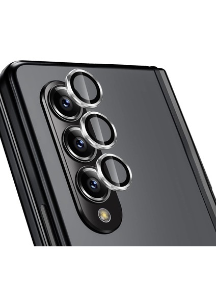 Samsung Galaxy Z Fold 5 / 4 Uyumlu Metal Temperli Cam Lens Koruyucu Gümüş