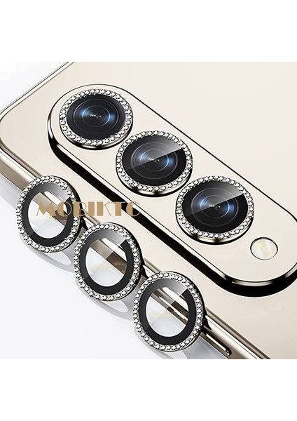 Samsung Galaxy Z Fold 5 / 4 Uyumlu Taşlı Metal Temperli Cam Lens Koruyucu Gold