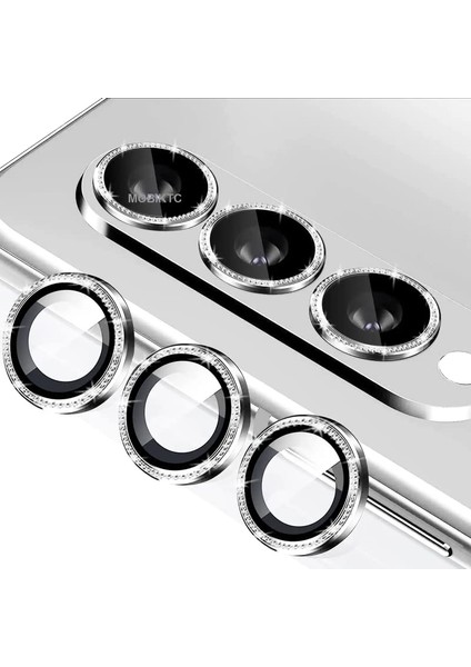 Samsung Galaxy Z Fold 5 / 4 Uyumlu Taşlı Metal Temperli Cam Lens Koruyucu Gümüş