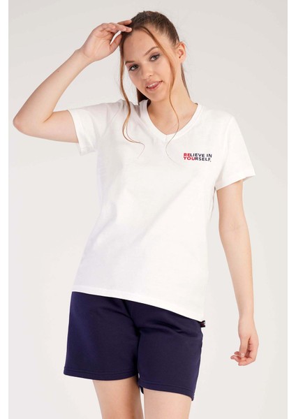 Kadın 3 Iplik V Yaka Kısa Kol Şortlu Pijama Takım