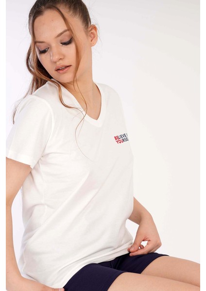 Kadın 3 Iplik V Yaka Kısa Kol Şortlu Pijama Takım