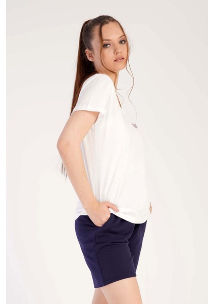 Kadın 3 Iplik V Yaka Kısa Kol Şortlu Pijama Takım
