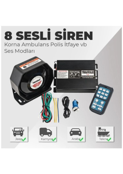 Mikrofonlu Kumandalı Metal Ince Siren 200W