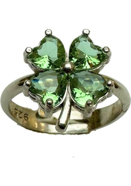 925 Ayar Gümüş Zultanite Taşlı Alttan Açık Ölçü Yonca Şans Yüzük