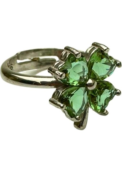 925 Ayar Gümüş Zultanite Taşlı Alttan Açık Ölçü Yonca Şans Yüzük fiyatları