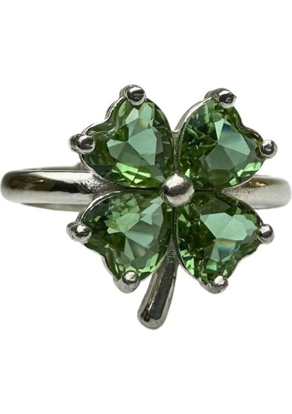 925 Ayar Gümüş Zultanite Taşlı Alttan Açık Ölçü Yonca Şans Yüzük modelleri