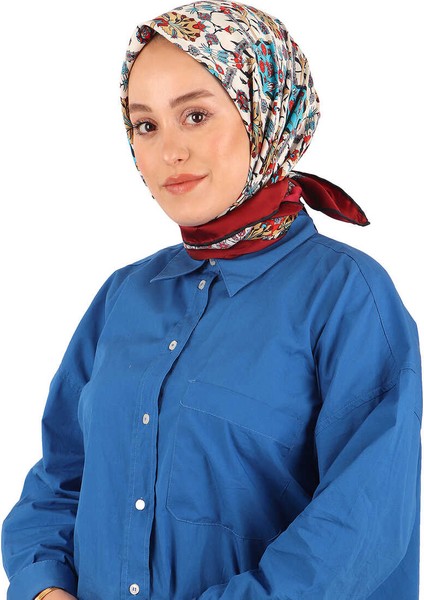 Bordo Çini Lale Desen Ipeksi Eşarp