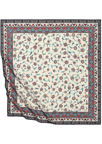 Gri Kır Çiçeği Desen Ipeksi Eşarp