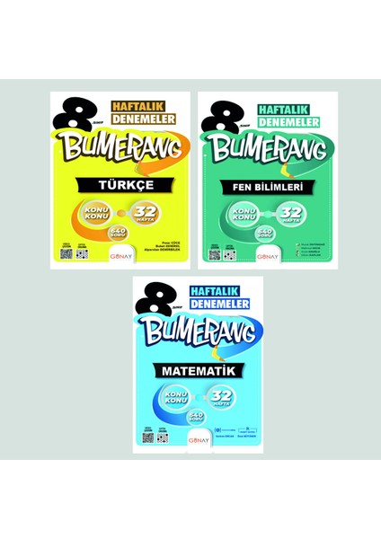 Gün&Ay Yayınları 8. Sınıf Bumerang Türkçe Matematik Fen Bilimleri Deneme Seti