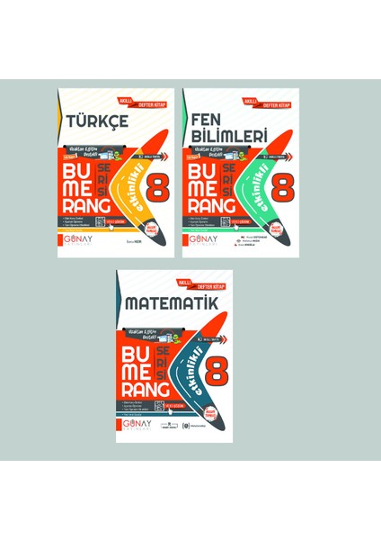 Gün&Ay Yayınları 8. Sınıf Bumerang Etkinlikli Türkçe Matematik Fen Bilimleri Soru Bankası Seti