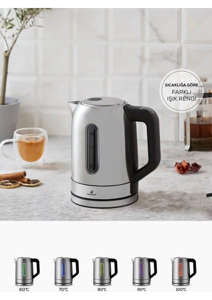 Sıcaklık Ayarlı ve LED Işıklı Inox Su Isıtıcısı Kettle 2200W