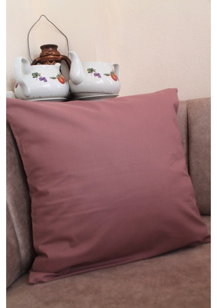 Koyu Gül Kurusu Premium Pamuklu Fermuarsız Kırlent Kılıfı 43X43CM