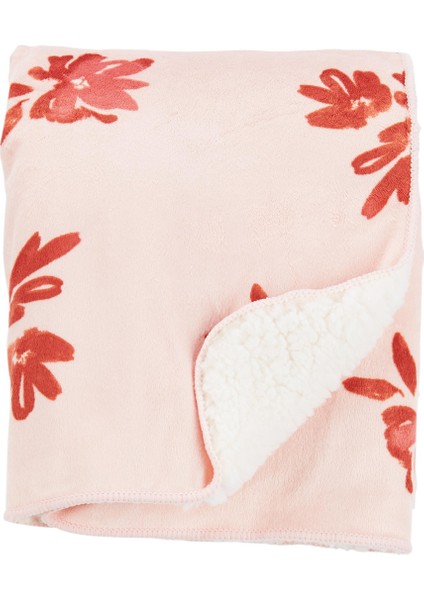 Kız Bebek Peluş Battaniye Pembe Çiçekler