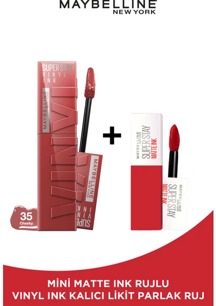 Maybelline New York Super Stay Vinyl Ink Uzun Süre Kalıcı Likit Parlak Ruj 35 Cheeky Mini Matte Ink 20 Pioneer Hediyeli